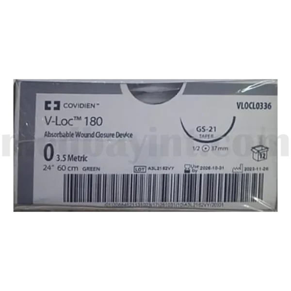 ⁦خيط جراحي ممتص بدون عقد COVIDIEN V-Loc™ 180 – قياس 0، بطول 60 سم، بلون أخضر، إبرة GS‑21 نصف دائرية (37 مم) – موديل VLOCL0336⁩ - الصورة ⁦2⁩
