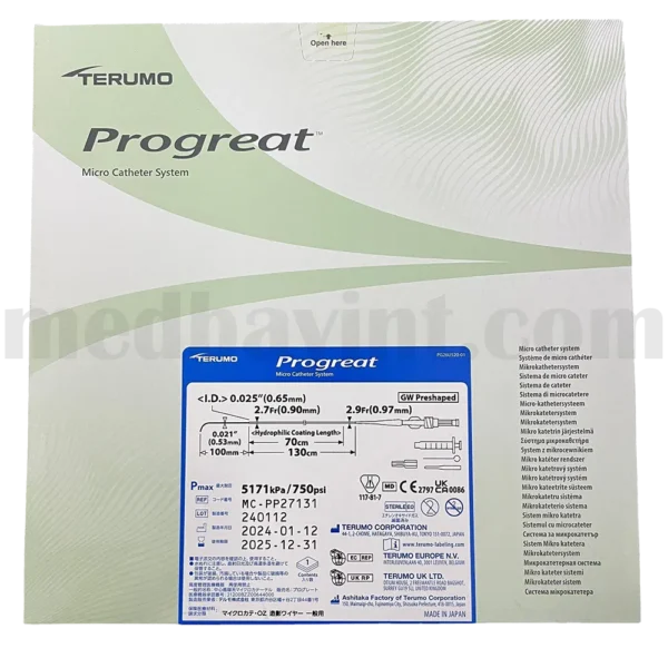 ⁦نظام القسطرة الدقيقة Terumo Progreat™ – قطر خارجي 2.7 فرنش (0.90 مم) × طول 130 سم، مستقيم، بطبقة خارجية مائية (Hydrophilic Coating)⁩ - الصورة ⁦2⁩